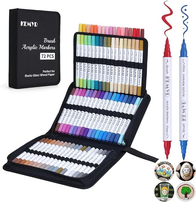 72 Colors Brush & Fine Tip Acrylic Paint Pens,